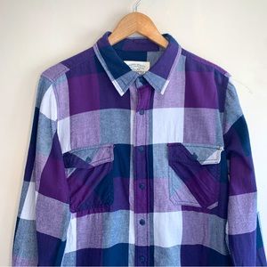 Aeropostale Men Size L Shirt Flannel Plaid Long Sleeve Pockets Purple & Gray